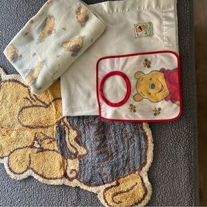 Winnie the Pooh Kids Bib and Blanket Set - Red and Cream